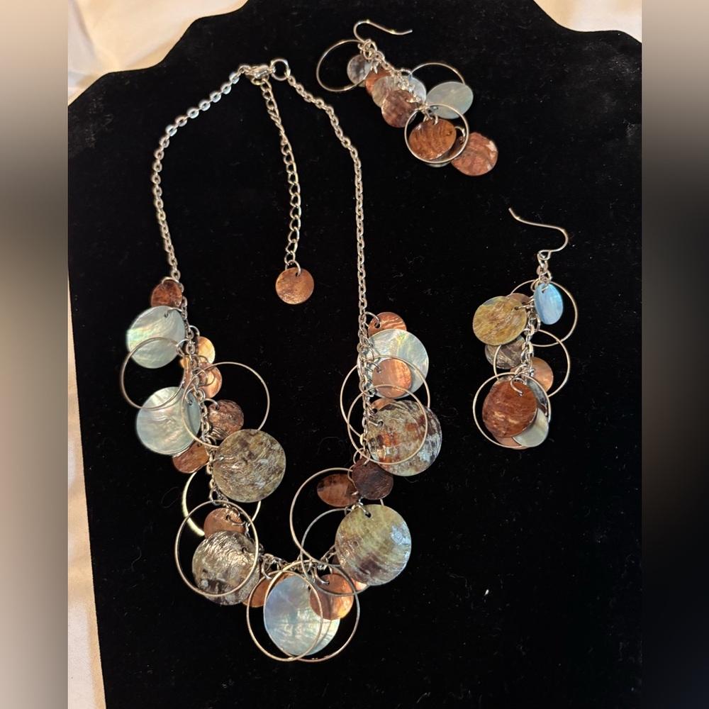 Brown/blue/silver necklace and earrings set